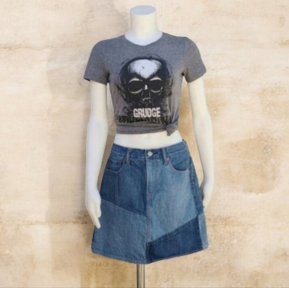Vintage LEVI'S Jeans Redone Upcycled Patchwork Jean Skirt S Denim Mini - Picture 14 of 16